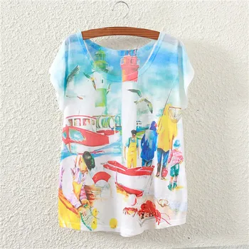 Femei Print T Shirt Noi Femeile De Moda Peisaj Animal Grafice Imprimate T-Shirt Fată De Vară Tricou Alb Topuri