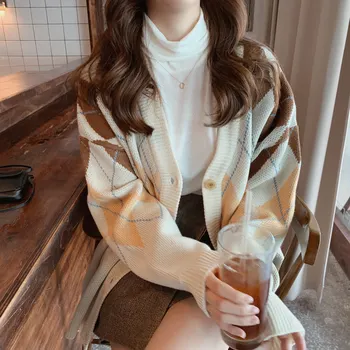 Femei Pulover Haina Toamna anului 2020 de Iarna Nou Stil coreean Diamant Carouri de Culoare de Potrivire Pulover Vrac Maneca Lunga Pulover 163A