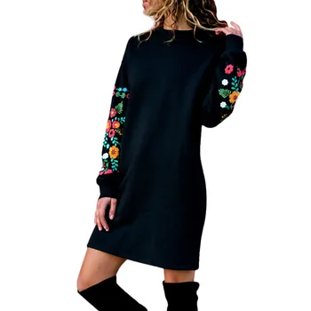 Femei pulovere pulover femei hoodies Femei Toamna Iarna Casual cu Maneci Lungi Broderii Florale Tricou Rochie D300720