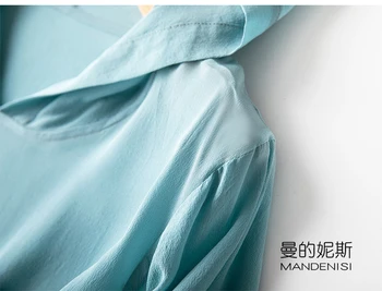 Femei Pur Matase crep de mătase Hanorac de Sus Bluza mâneci scurte albastru M-AM MM026