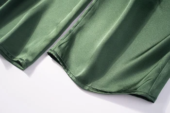Femei Pur Satin de Matase Verde cu Centură Talie Largi Picior Pantaloni Trunchiate Pantaloni JN440