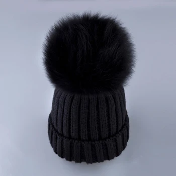 Femei Reale Fox pălării de blană pufos pompon Bobble chelioși căciuli Tricotate Cald stocare palarie toamna iarna capac cu pumpon de sex feminin