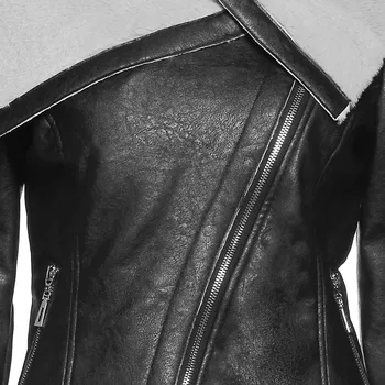 Femei Rever cu Fermoar PU Jachete de Iarna Vintage Plus Size Slim Haine Casual Feminine Punk Haină Neagră Fete de Moda Palton