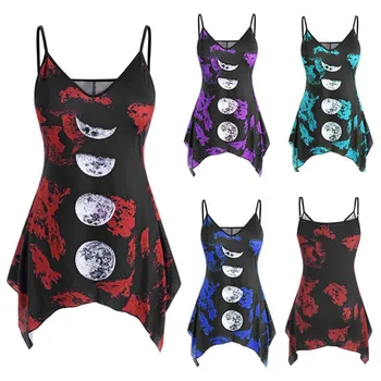 Femei Rezervor Topuri fără Mâneci Plus Dimensiune Tie-dye Gotic Epocă Luna de Imprimare Rezervor de Bluze de Halloween Teuri de Sus Potrives Bretele Mujer