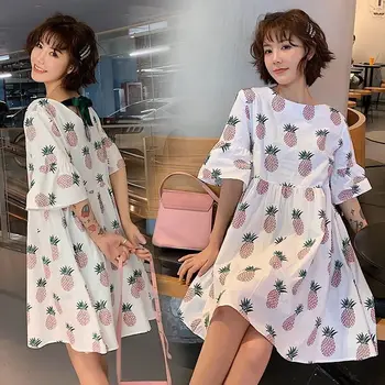 Femei rochie de Fete la Modă de Vară Ulzzang Elevii Proaspete Liber O-linie Plus Dimensiunea 3XL Cutat Uzura Acasă Vânzare Fierbinte Casual Chic Tipărite