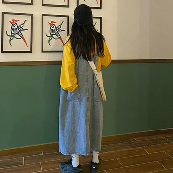 Femei rochie Denim Curea de Spaghete Femei Sundress Stil coreean Liber Supradimensionat Vara Retro Streetwear Adolescenti Toate-meci Ulzzang