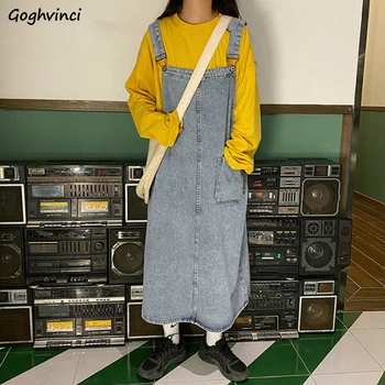 Femei rochie Denim Curea de Spaghete Femei Sundress Stil coreean Liber Supradimensionat Vara Retro Streetwear Adolescenti Toate-meci Ulzzang