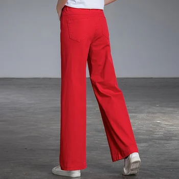 Femei roșu complet blugi largi picior talie mare vrac direct full lungime pantaloni plus dimensiune Vaqueros Pantalones Mujer transport gratuit