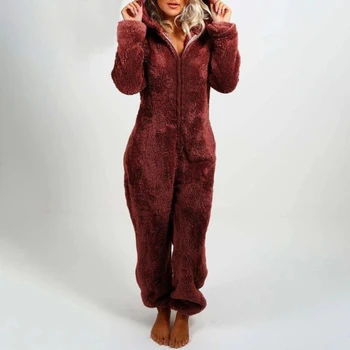 Femei Salopeta de Iarna de Pluș Romper Pijama cu Maneca Lunga cu Fermoar cu Gluga Groasă Cald Salopeta Plus Dimensiune 4XL Haine groase Pentru Femei