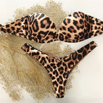 Femei Sexy Costume De Baie Leopard Costum De Baie Femei Doua Piese, Costume De Baie Fara Bretele Bikini Set Push-Up Rosu Galben Femei Costume De Baie
