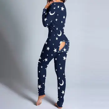 Femei Sexy Crăciun Decupaj Funcționale Nasturii Clapa Adulți Pijamale Club Butonul Design Plonja Lounge Salopeta