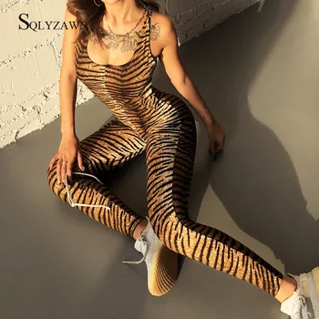 Femei Sexy Dungi de Tigru Imprimat Salopetă pentru Femei Salopeta fără Mâneci fara Spate Curele Încrucișate Bodycon Femei Salopete Haine de Corp