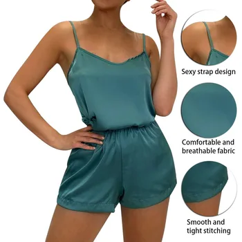 Femei Solide de Culoare Set de Pijama Set de Doua Bucati V-neck fără Mâneci Vesta Elastic Talie pantaloni Scurți Femei Homewear
