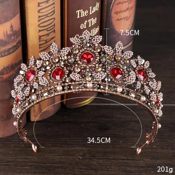 Femei Stil Baroc, Rosu Pietre de Cristal Mireasa Crown Vintage Diademe Concurs de Păr de Nunta, Accesorii de Mireasa Ornamente de Păr BH