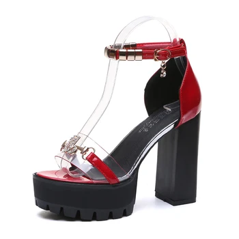 Femei Super Toc Înalt Sandale Sexy gol afară Stras toc înalt Pantofi pentru Femeie Pantofi platforma Doamnelor lanț de Metal Roma Pantofii 2019