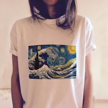 Femei T Shirt Arta lui Van Gogh Ulei Noapte Înstelată Estetice Pictura Zăbrele Femeie T-shirt Casual Harajuku tricouri Camisetas Mujer