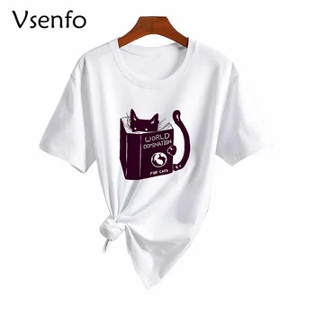 Femei T-shirt de Dominare a Lumii pentru Pisici De Tobe Fonseca Amuzant Print T Camasa Casual de Vara Camiseta Mujer Picătură Navă