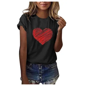 Femei T Shirt de Imprimare Inima Ziua Îndrăgostiților Casual Maneca Scurta Tricou O Gâtului în formă de Inimă Pulover Topuri Tricouri ropa mujer
