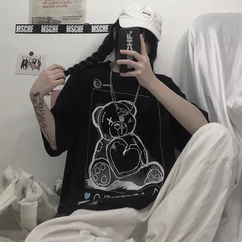 Femei T-Shirt Harajuku Ping Amuzant Desen Urs de Imprimare Tricou Maneca Scurta Mare Libertate Hip Hop Casual Femei T-Shirt Haina Topuri