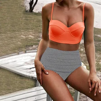 Femei Talie Mare Bikini Costume de baie Swimuit Boem Vacanță de Două Piese Bikini mujer 2020 Femeie Împinge în Sus Căptușit Beachewear Set