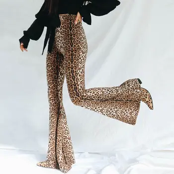 Femei Talie Mare Largi Picior Pantaloni Lungi Vintage Leopard, Dungi De Tigru De Imprimare Ars Bell Jos Stretch Bodycon, Pantaloni