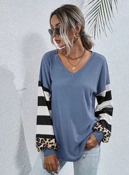 Femei Toamna Iarna Tricotat Pulovere Topuri Mozaic Stripe Long Sleeve V Neck Moda Casual Vrac Doamna Strada Pulover