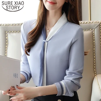 Femei Topuri si Bluza Vintage Elegant Cravată de Îmbrăcăminte de Primăvară Solide în Vrac Maneca Lunga Blusas Mujer De Moda 2021 Topuri Șifon 7188 50