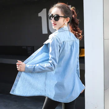 Femei Topuri si Bluze Camasi Denim pentru Femei Top 2019 Toamna cu Maneca Lunga Albastru Cămașa de Jeans Plus Size S~3XL Combinezon Blusas Mujer