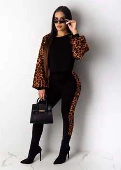 Femei Trening Leopard Piele de Sarpe Camuflaj Imprimate cu Lambriuri de Două Bucata Set Femeile OL Stil de Haine de sex Feminin