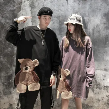 Femei Tricou coreean Harajuku Ursul Desene animate Papusa O-gât Iubitele 2020 Nou Toamna Streetwear cu maneca Lunga-Tricou Femeie
