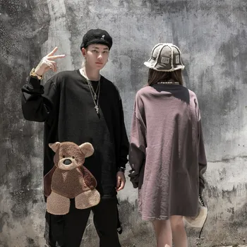 Femei Tricou coreean Harajuku Ursul Desene animate Papusa O-gât Iubitele 2020 Nou Toamna Streetwear cu maneca Lunga-Tricou Femeie