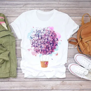 Femei Tricou de Imprimare Casual Tee Haine Florale Flori de Sticla Streetwear Vara Femei T Shirt Dulce Maneca Scurta Femei T-shirt