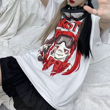 Femei Tricou Hip Hop Streetwear Desene animate Japoneze Rău Femei Tricou Fata Harajuku T-shirt Anime Bumbac Gotic Teuri de Sus
