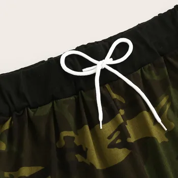 Femei Vara Sleepwear Camo Print Tank Top Vesta+cordon Talie pantaloni Scurți Set Pijama Verde fără Mâneci Pijamale Pijamale #CN