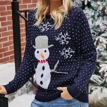 Femei Vrac Pulover de Crăciun 2020 om de Zăpadă Iarna cu Model Fulg de nea Guler de Crăciun Doamna Pulover Jumper Mozaic