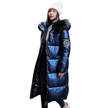 Femei X-mult supradimensionat albastru jos jachete groase casual cu blana epolete structure de forta 2020 de iarnă de sex feminin jos paltoane cu gluga solid piumini donna