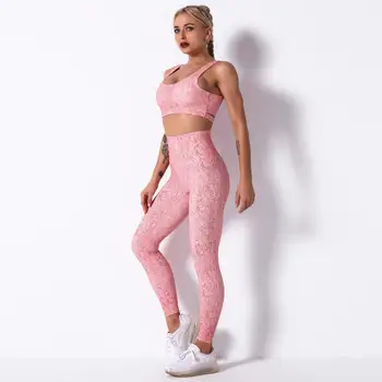 Femei Yoga Set Pantaloni Talie Mare de imprimare Sport nailon Elastic de Compresie Crop top fără Sudură Yoga Jambiere SALĂ de Sport costum