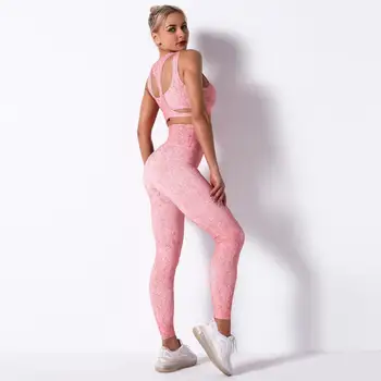 Femei Yoga Set Pantaloni Talie Mare de imprimare Sport nailon Elastic de Compresie Crop top fără Sudură Yoga Jambiere SALĂ de Sport costum