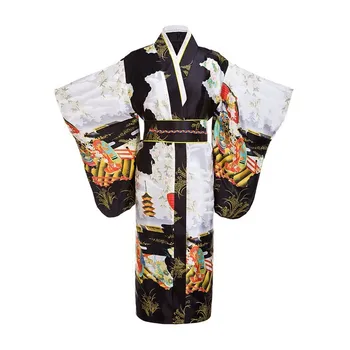 Femeie de culoare Doamna Tradiția Japoneză Yukata Kimono Cu Obi Flori Rochie de Seara Vintage Cosplay Costum O mărime ZW01