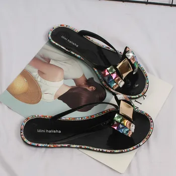 Femeie Pietre Pantofi de Vară de Culoare Diamond Fund Plat de Agrement rezistent la Uzura de sex Feminin în aer liber, Flip-flops, Papuci de casă Laides