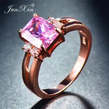 Femeie Printesa Roz Geometrice Piatra Inel Cu Cristal de Zirconiu 18KT Aur roz Inele de Nunta Pentru Femei Promit Inel de Logodna