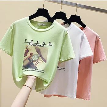 Femeie Tricouri Imprimare Roz din Bumbac cu Maneci Scurte coreean Tricou Femme Vara Noi 2020 Haine Kawaii T-shirt Tee Topuri Camiseta Mujer