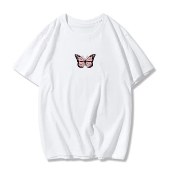 Femeie Tricouri Vintage Fluture de Imprimare Harajuku T-shirt Gotic Alb Dimensiuni Mari Maneca Scurta Femei T-Shirt Japonia Top Casual Tee