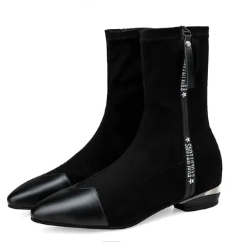 Femeii a Subliniat cu Fermoar Lateral Turma Șosete cizme de Moda cu Fund Plat Joasa Pantofi cu Toc Cizme Calde Drumeții Zăpadă Papuceii C13-13