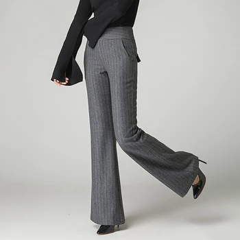 Femeii Lână Flare Moda Pantaloni Largi Picior de Toamna Iarna Harem Plus de Mari Dimensiuni Talie Mare Cald Lână Pantaloni cu Dungi S 6XL 9XL