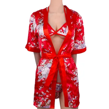 Femeii Sleepwear Set Kimono Japonez de Imprimare Halat Scurt Halat Kimono cămașă de noapte Lenjerie Sexy Babydoll Lenjerie