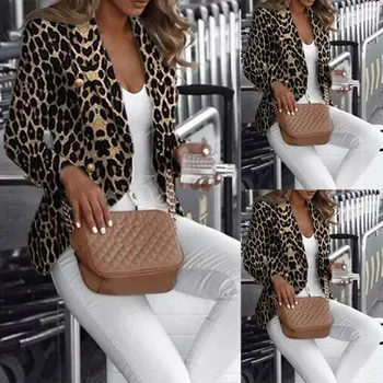 Femeile 2020 Primăvară Șic De Lucru De Afaceri Strat Subțire De Imprimare Leopard Jachete Cu Maneci Lungi Butoane Sacou Costum Office Doamnelor Clubwear