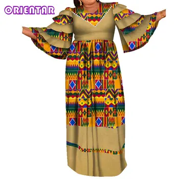 Femeile Africane Rochie Multi-strat Flare Sleeve African Print Rochii Bazin Riche Îmbrăcăminte Tradițională Femei Africaine Femme WY8119