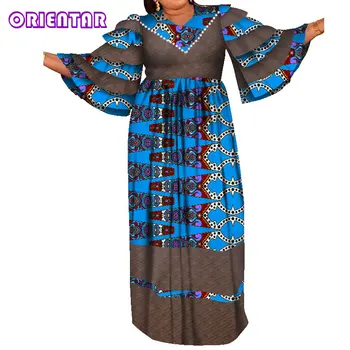 Femeile Africane Rochie Multi-strat Flare Sleeve African Print Rochii Bazin Riche Îmbrăcăminte Tradițională Femei Africaine Femme WY8119