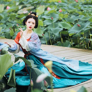 Femeile Chineză Tradițională Hanfu Tang Costum De Dans Tinute Retro Broderie Zână Printesa Rochie De Qipao Set De Costum